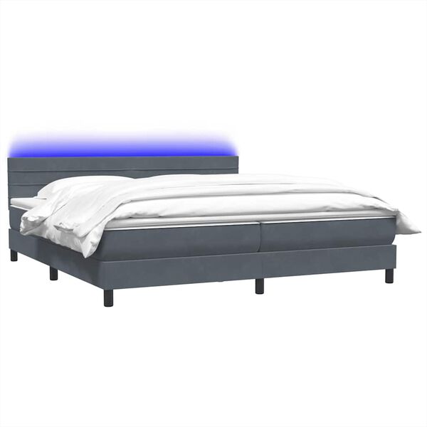 vidaXL Sommier &agrave; lattes de lit et matelas et LED gris fonc&eacute; 180x220cm velours