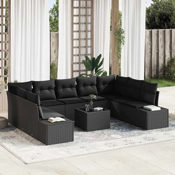vidaXL Ensemble de canap&eacute; de jardin avec coussin 10 pcs Noir polyrotin