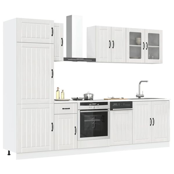 vidaXL Ensemble de 8 meubles de cuisine "Lucca" en bois d'ing&eacute;nierie blanc brillant