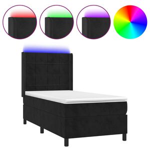 vidaXL Sommier &agrave; lattes de lit matelas et LED Noir 90x200 cm Velours
