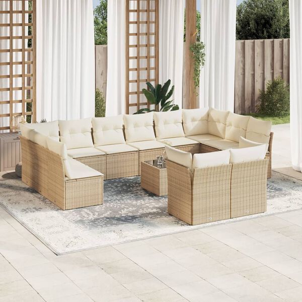 vidaXL Salon de jardin avec coussins 13 pcs beige r&eacute;sine tress&eacute;e