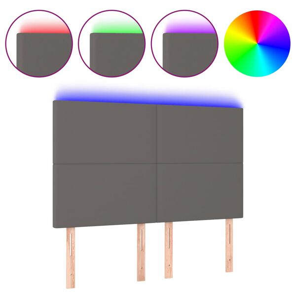 vidaXL T&ecirc;te de lit &agrave; LED Gris 144x5x118/128 cm Similicuir