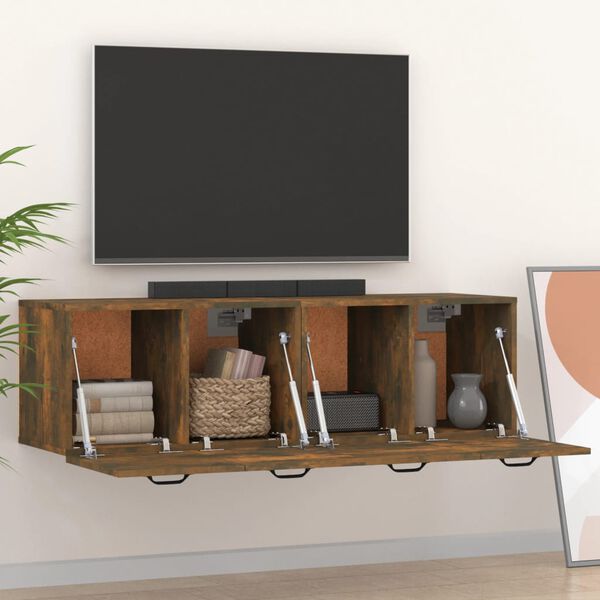 vidaXL Armoires murales 2pcs Ch&ecirc;ne fum&eacute; 80x35x36,5cm Bois d'ing&eacute;nierie