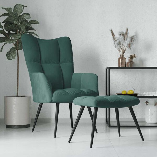 vidaXL Chaise de relaxation avec tabouret Vert fonc&eacute; Velours