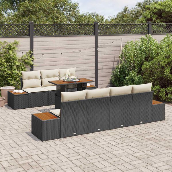 vidaXL Ensemble de canap&eacute; de jardin 8 pcs Noir Poly rotin