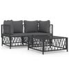 vidaXL Salon de jardin avec coussins 3 pcs anthracite acier