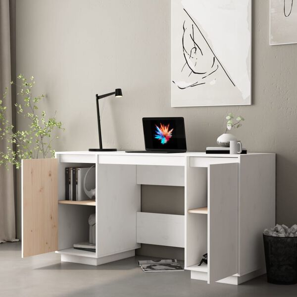 vidaXL Bureau blanc 140x50x75 cm bois massif de pin