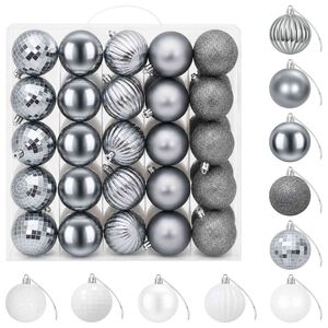 vidaXL Ensemble de boules de No&euml;l 75 pc Blanc et Gris 6 cm Polystyr&egrave;ne