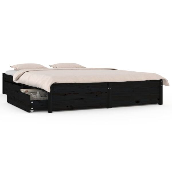 vidaXL Cadre de lit sans matelas avec tiroirs noir 140x190 cm