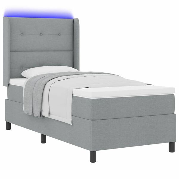 vidaXL Lit &agrave; ressort LED avec matelas Gris clair 90 x 190 cm tissu