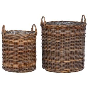 vidaXL Panier &agrave; Plantes avec stockage 2 pcs Marron Rotin Lacak