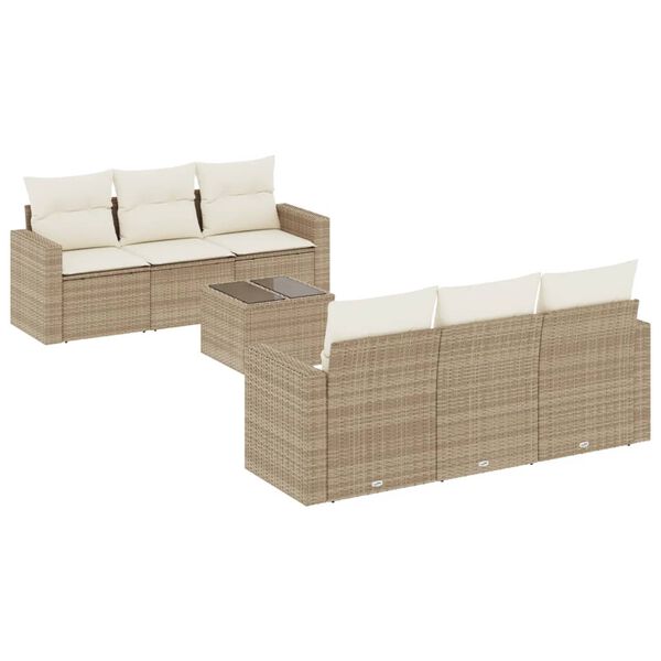 vidaXL Salon de jardin avec coussins 7 pcs beige r&eacute;sine tress&eacute;e