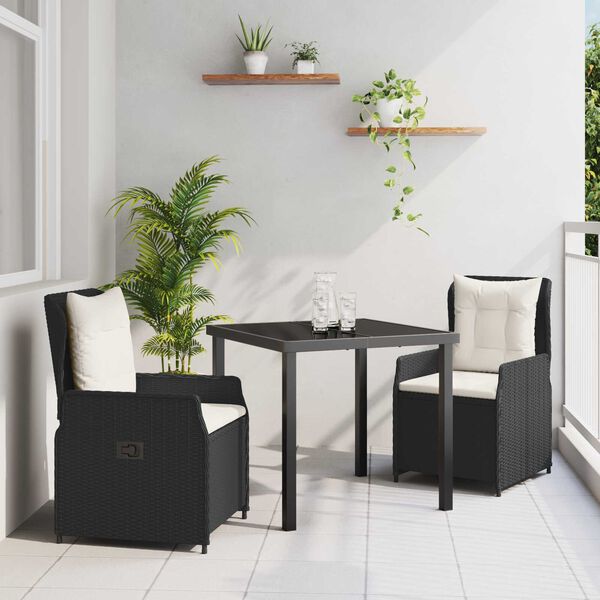 vidaXL Ensemble de salle &agrave; manger pour jardin 3 pcs Noir polyrotin