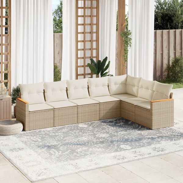 vidaXL Salon de jardin avec coussins 7 pcs beige r&eacute;sine tress&eacute;e