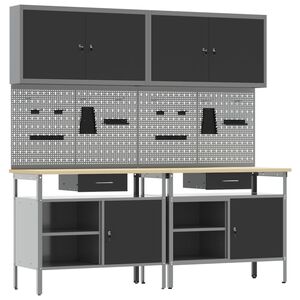 vidaXL Ensemble d'&eacute;tabli 8 pc Noir et gris Acier enduit de poudre