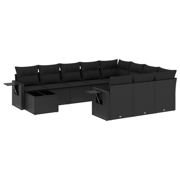 vidaXL Salon de jardin 11 pcs avec coussins noir r&eacute;sine tress&eacute;e