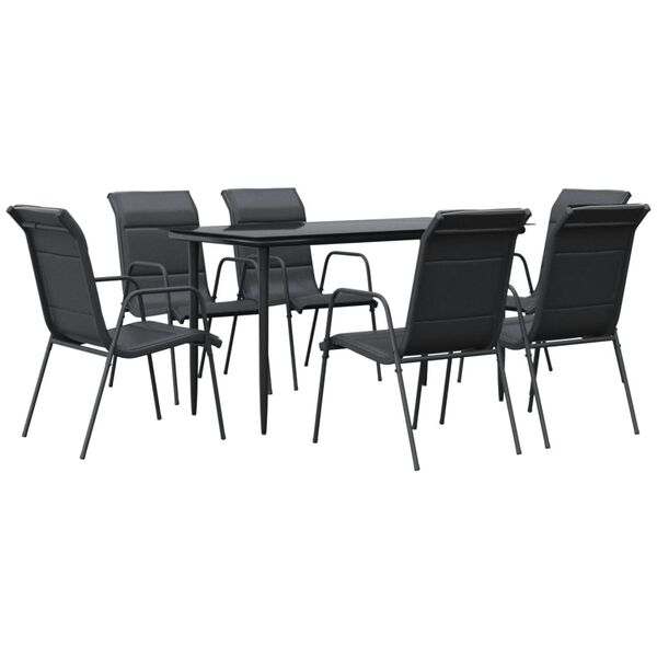 vidaXL Ensemble à manger de jardin 7 pcs noir textilène et acier