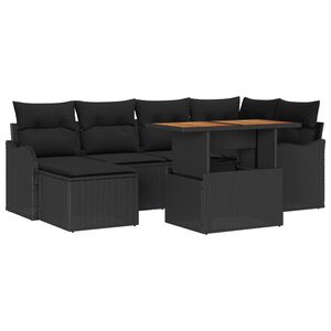 vidaXL Ensemble de canap&eacute; de jardin 7 pcs Noir Poly rotin