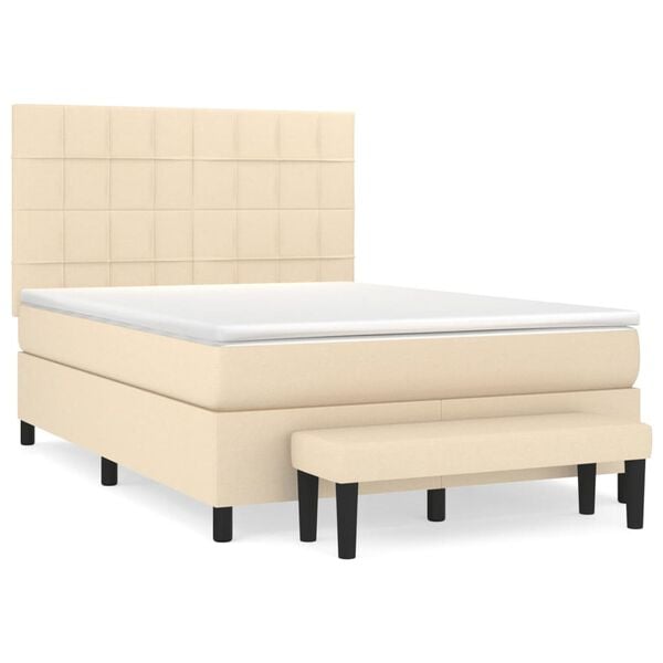 vidaXL Sommier &agrave; lattes de lit avec matelas Cr&egrave;me 140x200 cm Tissu