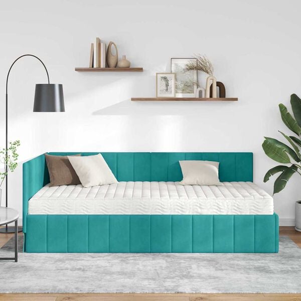 vidaXL Cadre de lit d'angle avec matelas 2 pcs Turquoise Velours