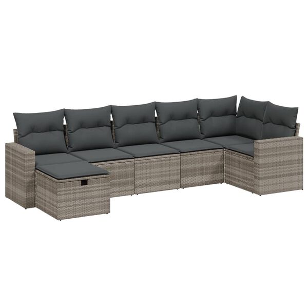 vidaXL Salon de jardin avec coussins 7 pcs gris clair r&eacute;sine tress&eacute;e
