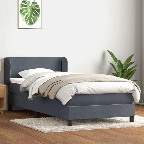 vidaXL Sommier &agrave; lattes de lit et matelas gris fonc&eacute; 80x220 cm velours