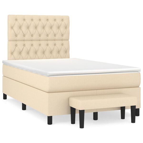 vidaXL Sommier &agrave; lattes de lit avec matelas Cr&egrave;me 120x200 cm Tissu