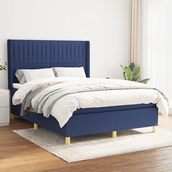 vidaXL Sommier &agrave; lattes de lit avec matelas Bleu 140x190 cm Tissu