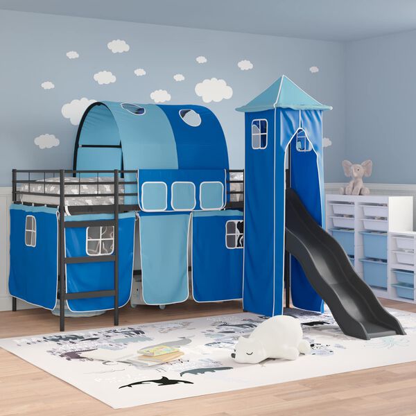 vidaXL Lit mezzanine pour enfants Noir et Bleu 90 x 200 cm M&eacute;tал