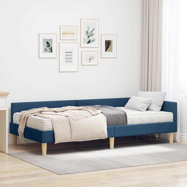vidaXL Cadre de lit d'angle avec matelas avec matelas 2 pcs Bleu tissu