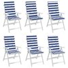 vidaXL Coussins de chaise &agrave; dossier haut lot de 6 rayures bleu/blanc