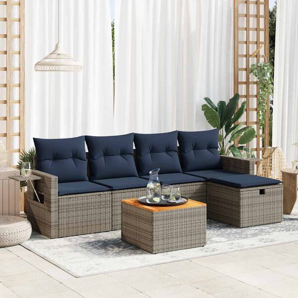 vidaXL Salon de jardin 6 pcs avec coussins gris r&eacute;sine tress&eacute;e
