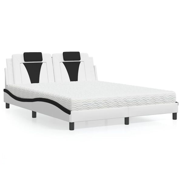 vidaXL Lit Viana avec matelas blanc et noir 160x200 cm similicuir