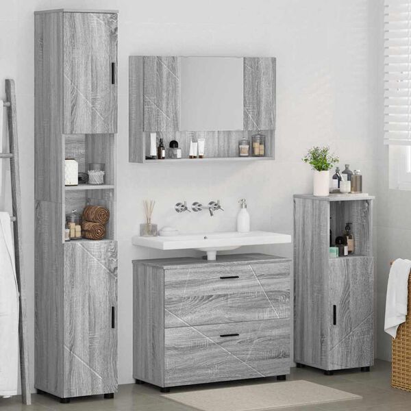 vidaXL Ensemble de mobilier de salle de bain 4 pcs Gris Sonoma