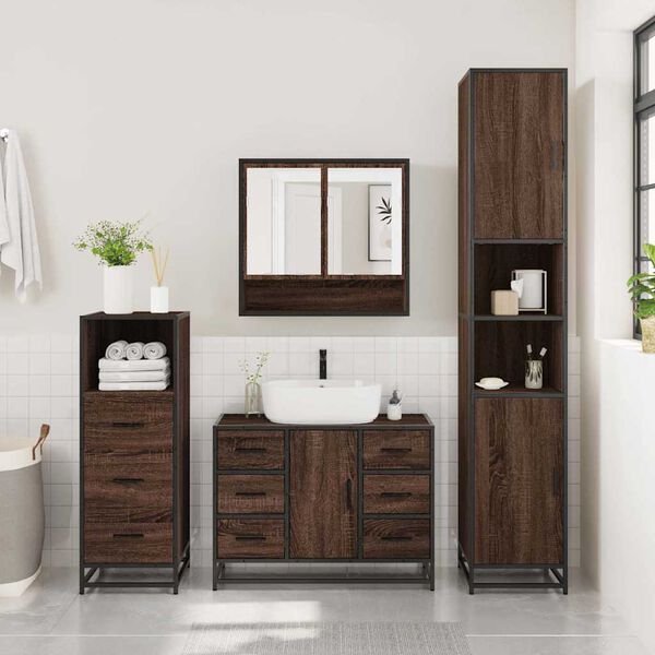 vidaXL Ensemble de meubles de salle de bain 3 pcs Ch&ecirc;ne marron