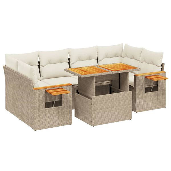 vidaXL Salon de jardin avec coussins 7 pcs beige r&eacute;sine tress&eacute;e