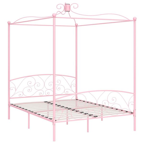 vidaXL Cadre de lit à baldaquin sans matelas rose métal 160x200 cm