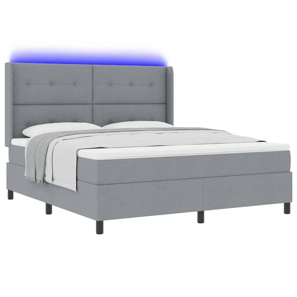 vidaXL Lit &agrave; ressort LED avec matelas Gris clair 180 x 200 cm tissu