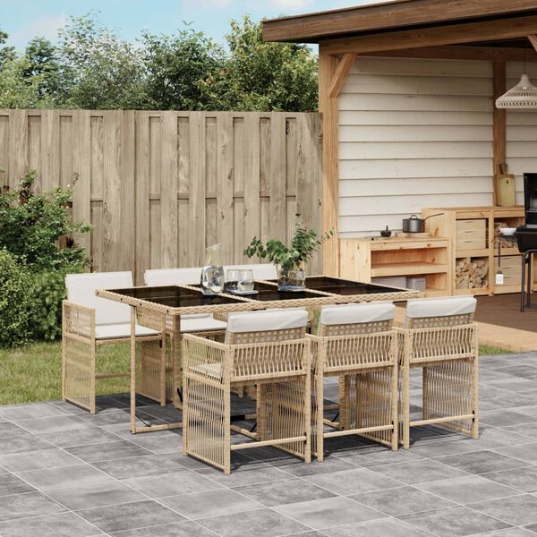 vidaXL Ensemble &agrave; manger de jardin et coussins 7 pcs beige poly rotin