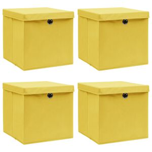 vidaXL Bo&icirc;tes de rangement et couvercles 4 pcs Jaune 32x32x32 cm Tissu