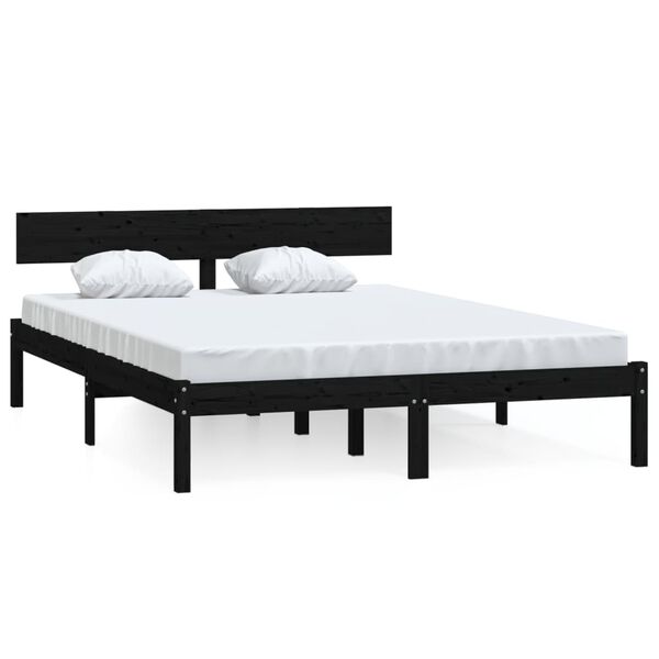 vidaXL Cadre de lit sans matelas noir bois massif 140x190 cm