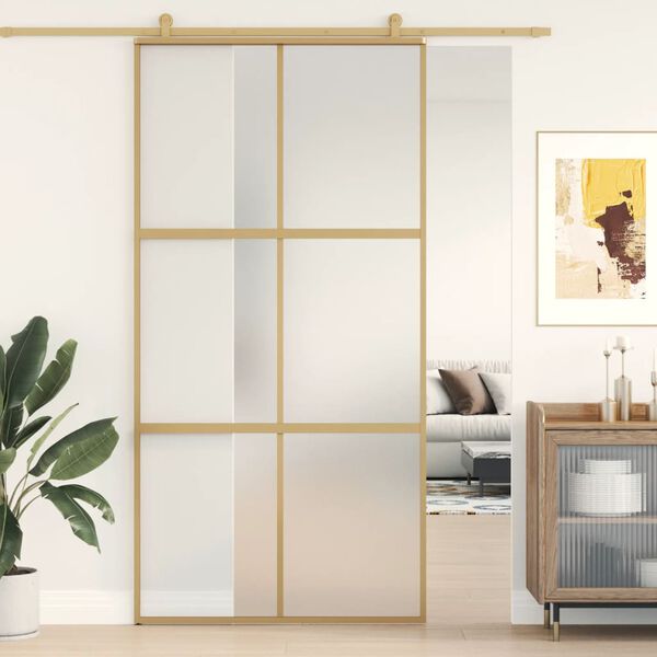 vidaXL Porte coulissante dor&eacute; 102,5x205 cm verre ESG d&eacute;poli aluminium