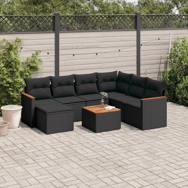 vidaXL Salon de jardin 8 pcs avec coussins noir r&eacute;sine tress&eacute;e