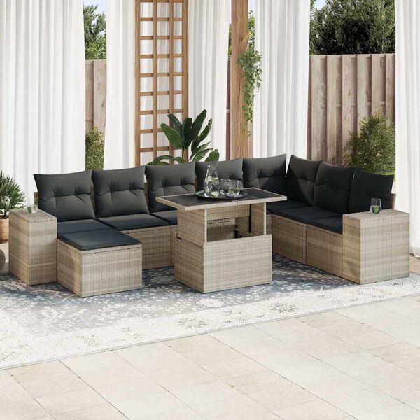 vidaXL Salon de jardin 9 pcs avec coussins gris clair r&eacute;sine tress&eacute;e