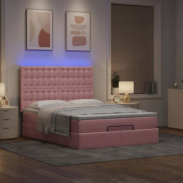 vidaXL Cadre de lit ottoman avec matelas rose 140x190 cm velours