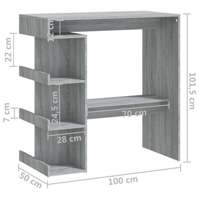 vidaXL Table de bar et étagère de rangement Sonoma gris 100x50x101,5cm