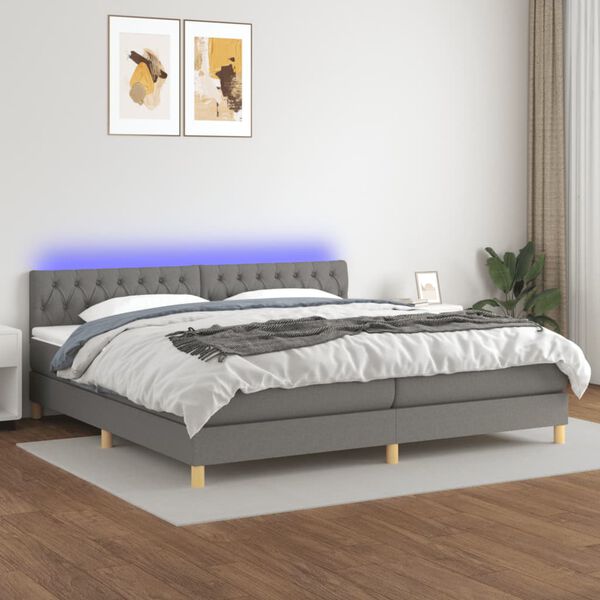vidaXL Sommier &agrave; lattes de lit et matelas et LED Gris fonc&eacute; 200x200 cm