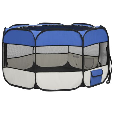 vidaXL Parc pliable pour chien avec sac de transport Bleu 125x125x61cm