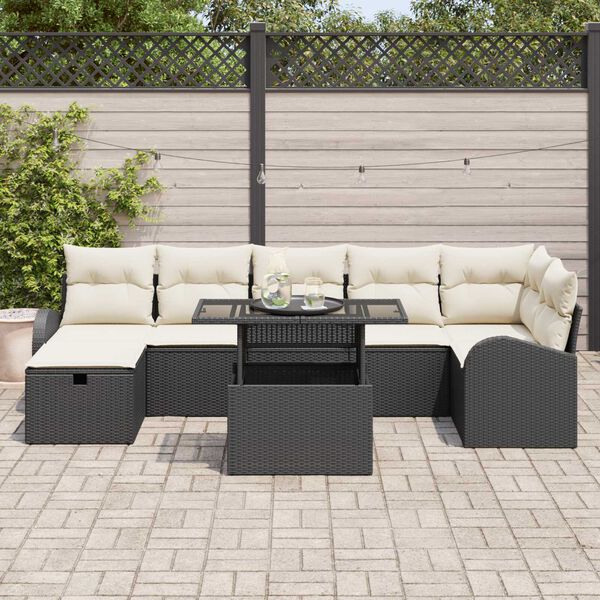 vidaXL Ensemble de canap&eacute; de jardin avec coussin 8 pcs Noir Poly rotin