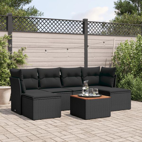 vidaXL Salon de jardin 7 pcs avec coussins noir r&eacute;sine tress&eacute;e
